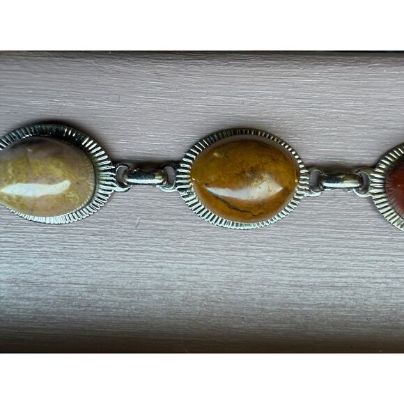 Sterling Silver Link Purple Stichtite Gemstone Bracelet Toggle Clasp Vtg Western - Picture 14 of 16